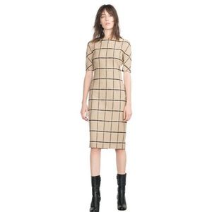 Zara Checkered Wool Sheath Dress (Camel/Black)